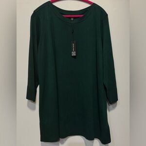 Cable & Gauge NWT Forest Green Tunic Sweater Top 3/4 Sleeve Split Hem